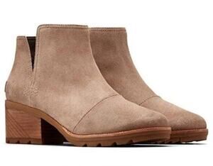 Sorel Cate Cut Out Boots 6 Tan Suede Ankle Booties Heel Western Boho